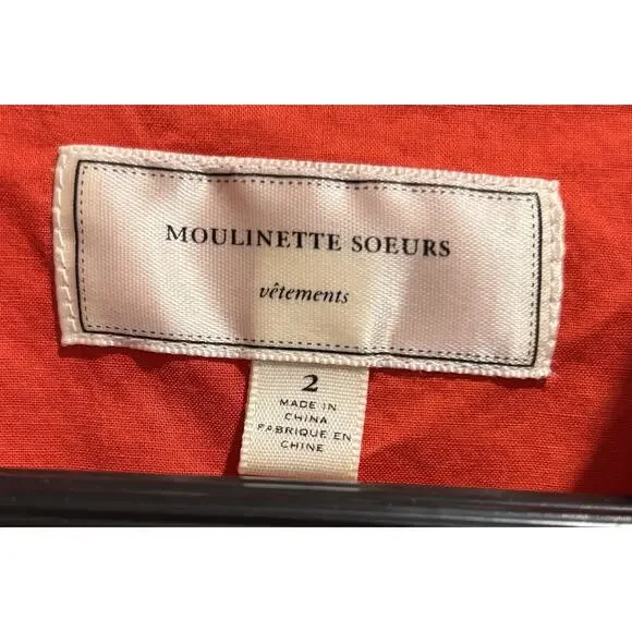 Anthropologie Moulinette Soeurs Red Button Down Dress Roll Tab Sleeves Size 2 - Picture 6 of 9